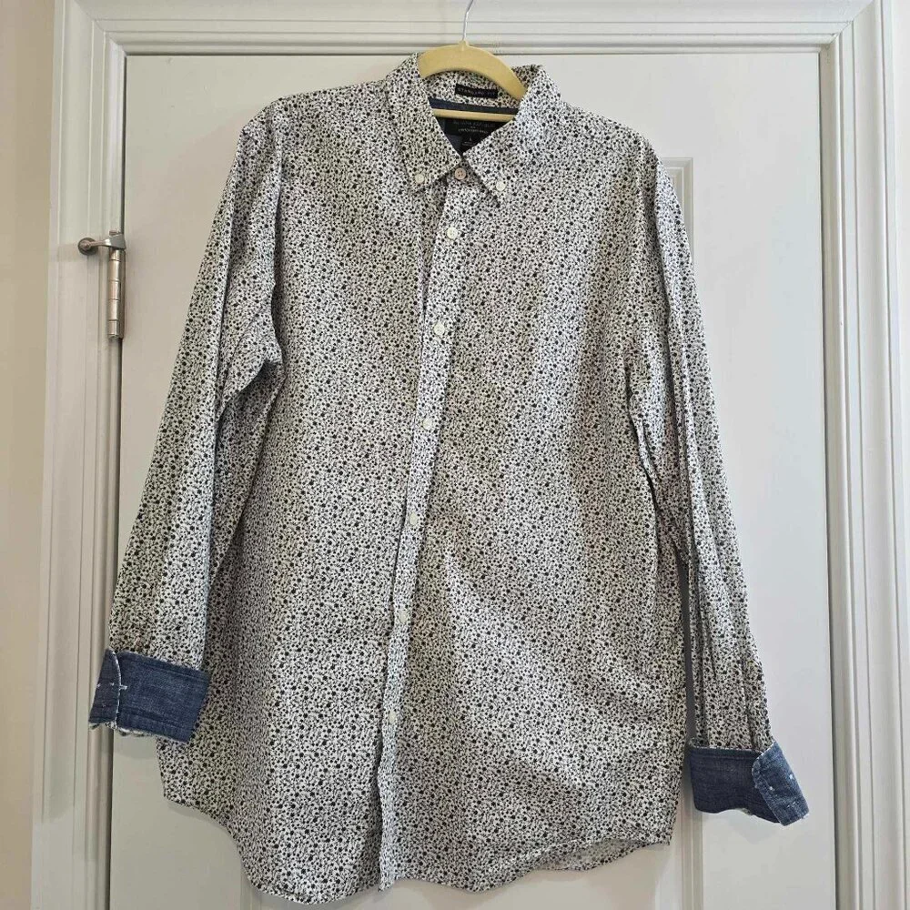 Banana Republic Men's Button Down- Standard Fit Stretch Soft-Wash - Floral Denim